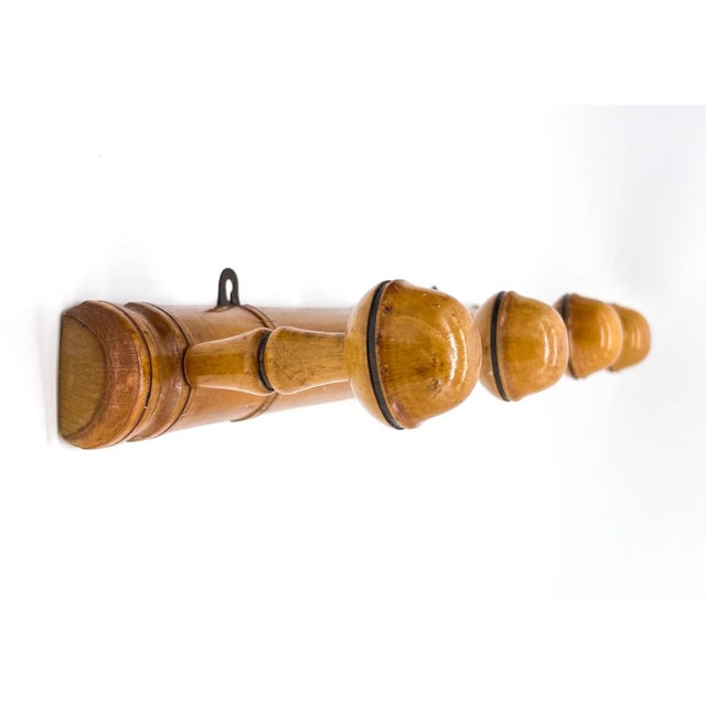 Mid-Century Modern 1950's French Wood Faux Bamboo 4 Peg Wall Hanging Coat/ Hat Rack For Sale - Image 3 of 10