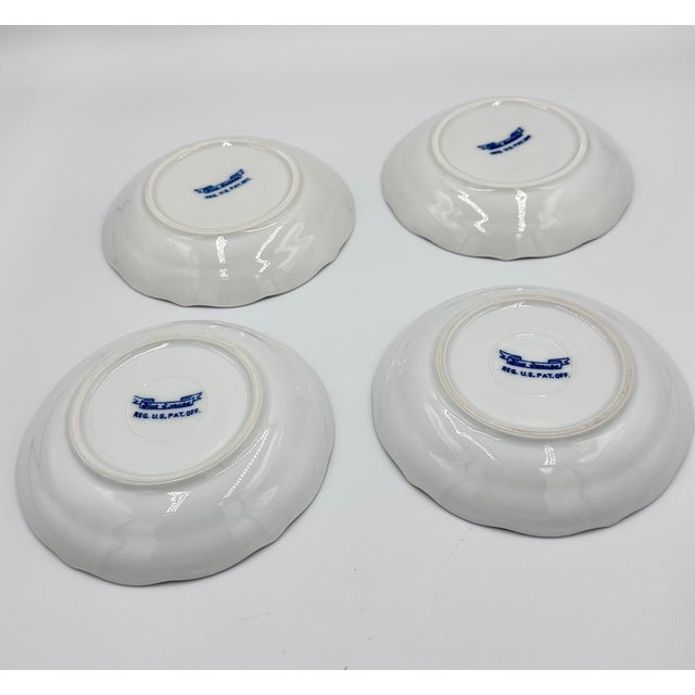 Art Deco 1950's Danube Blue Onion Blue & White 8pc Cup & Saucer Set Ribbon Hallmark Logo For Sale - Image 3 of 9