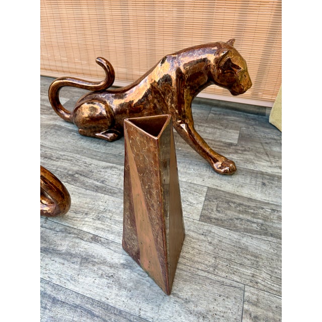 Hollywood Regency Mottled Bronze Ceramic Panthers Pedestal Coffee Table. Circa 1970s For Sale - Image 11 of 15