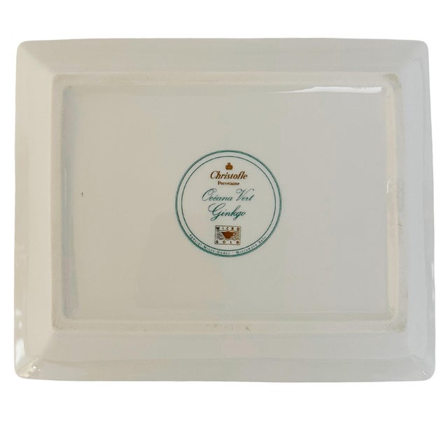 Green Vintage Christofle Paris Porcelain Tray in Oceana Vert Ginkgo For Sale - Image 8 of 10