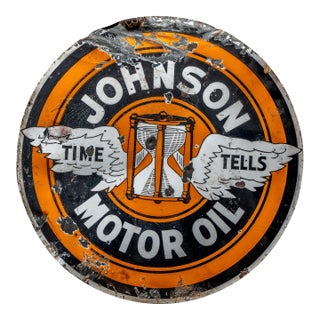 John1920s–1930s Johnson Gasolene With Ethyl Double-Sided Porcelain Sign For Sale