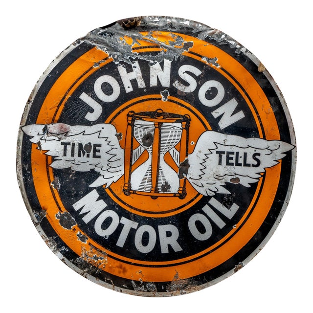 John1920s–1930s Johnson Gasolene With Ethyl Double-Sided Porcelain Sign For Sale