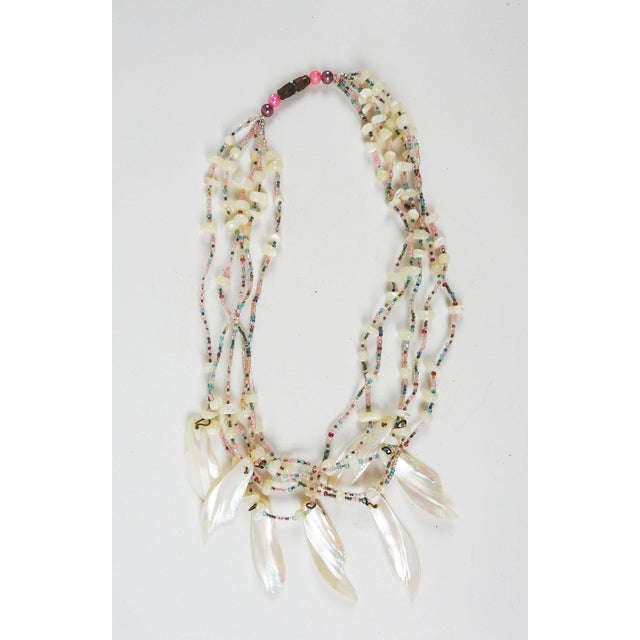 Vintage 1990s Artist Made Mother of Pearl Beaded Necklace For Sale - Image 4 of 5