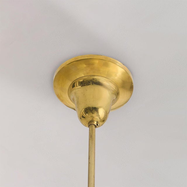 Italian Brass + Opaline Glass Chandelier in the Manner of Stilnovo, 1950s For Sale - Image 9 of 12