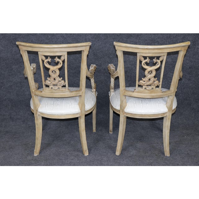 Late 19th Century Set of 4 19th C. Italian Directoire Style Painted Dolphin Arm Dining Chairs For Sale - Image 5 of 15