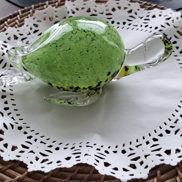 Green Late 20th Century Art Glass Large Turtle Figurine Paper Weight For Sale - Image 8 of 11