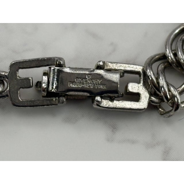 Vintage Givenchy Crystal Station Necklace in Silver Tone With Rhinestones For Sale - Image 6 of 9