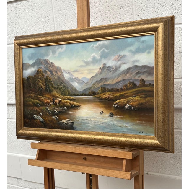 River Landscape with Highland Cows & Sheep in the Scottish Mountains 1985 Circa For Sale - Image 12 of 16