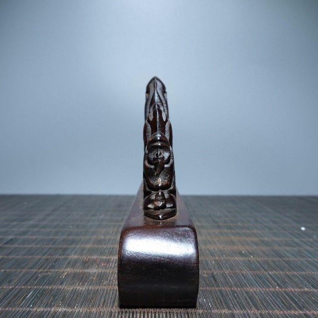 This is an exquisite vintage Chinese scholar's brush rest (also known as a brush hanger or mountain stand), carved in the...