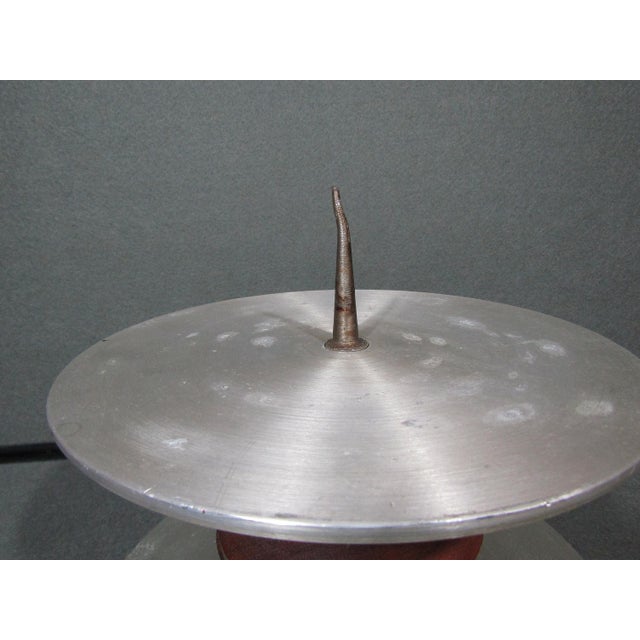 Wood Mid-Century Aluminum & Wood Pricket Candlestick Pair, Scandinavian Modern, 9.75in Diameter For Sale - Image 7 of 9