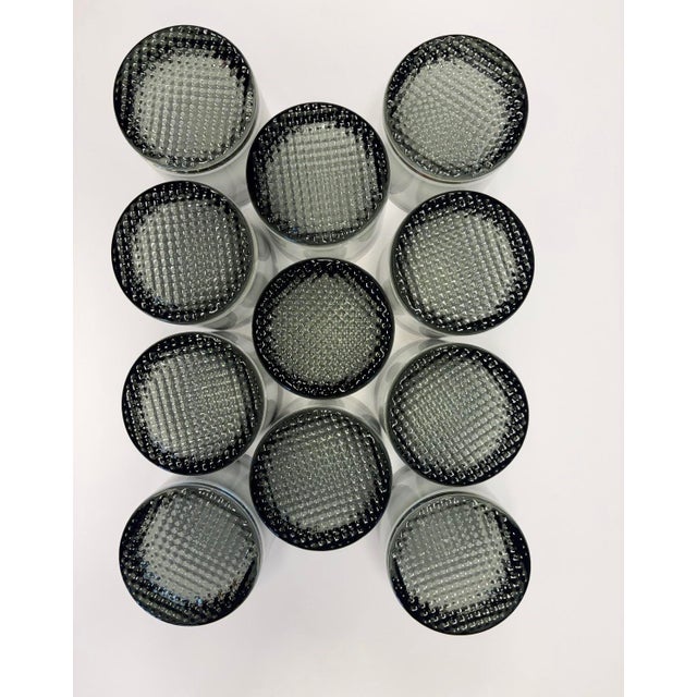 Mid-Century Modern Mid 20th Century Mid-Century Scandinavian Smoked Glass Rocks Tumblers With Textured Bases - Set of 12 For Sale - Image 3 of 7