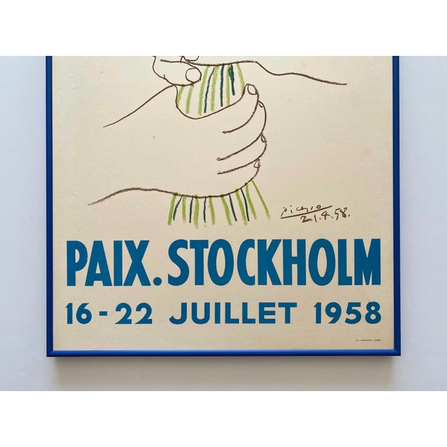 Mid-Century Modern Pablo Picasso Vintage 1958 Mid Century Modern Lithograph Print " Bouquet of Peace " Framed Paix Stockholm Poster For Sale - Image 3 of 15