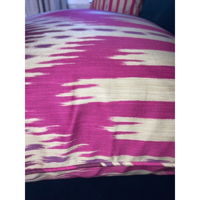 Pair of 20" Custom Pillows in Schumacher Bukhara Ikat Fuchsia, Pattern 176082 For Sale - Image 17 of 18