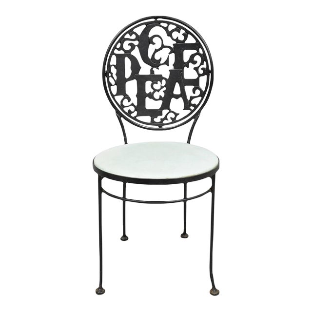 Mid 20th Century Arthur Umanoff Style for Shaver Howard "Peace & Love" Wrought Iron Bistro Side Chair For Sale