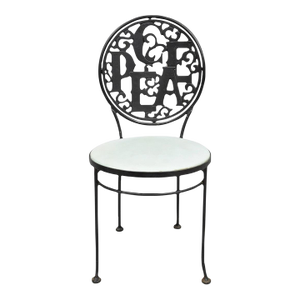 Mid 20th Century Arthur Umanoff Style for Shaver Howard "Peace & Love" Wrought Iron Bistro Side Chair