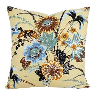 Vintage Cream With Blue & Rust Floral Cotton Pillow Cover For Sale