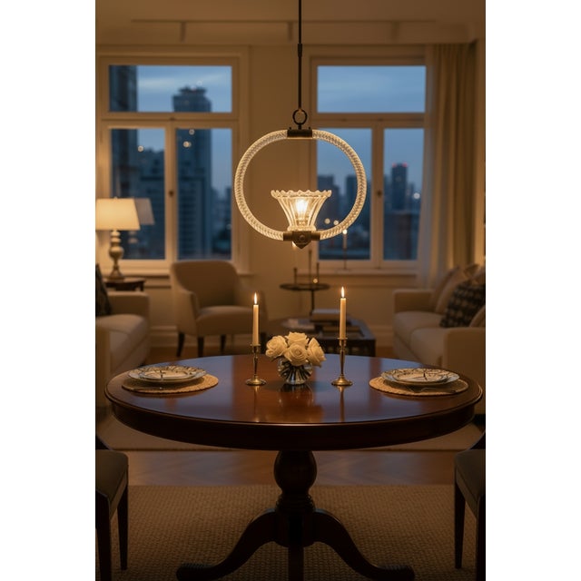 1940s Italian Murano Glass Pendant by Barovier with Pulegoso Glass Shade A rare and elegant Italian pendant light...