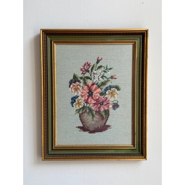 20th Century Floral Still Life Needlepoint -- Framed For Sale - Image 9 of 17