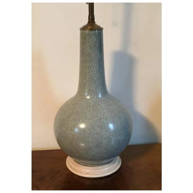Chinoiserie Antique 19th Century Chinese Crackle Glaze Monochrome Porcelain Bottle Shaped Vase Mounted as a Table Lamp For Sale - Image 3 of 10