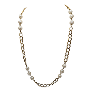Vintage 1980s Signed Napier Goldtone Faux-Pearl Sautoir Necklace