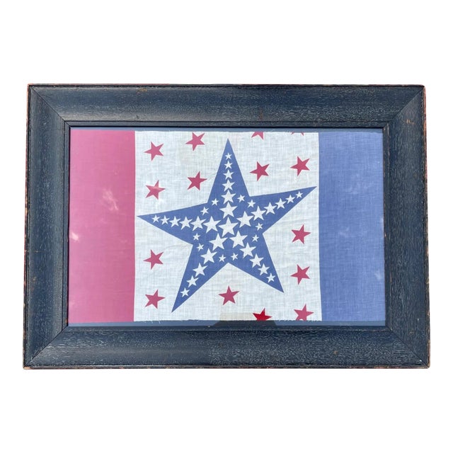 Authentic Antique American Flag Bunting Roosevelt Campaign Cotton Period Oak Frame For Sale