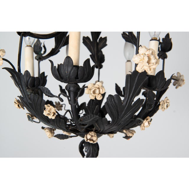 1950s Hollywood Regency Style Italian Black Metal Floral Chandeliers - a Pair For Sale - Image 12 of 18