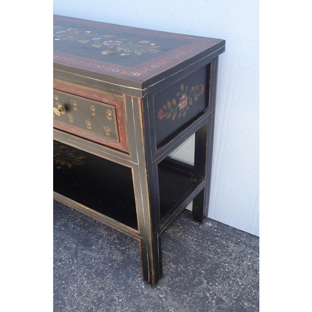 Wood Vintage French Country Red Floral Console Table W a Floral Shelf For Sale - Image 7 of 16