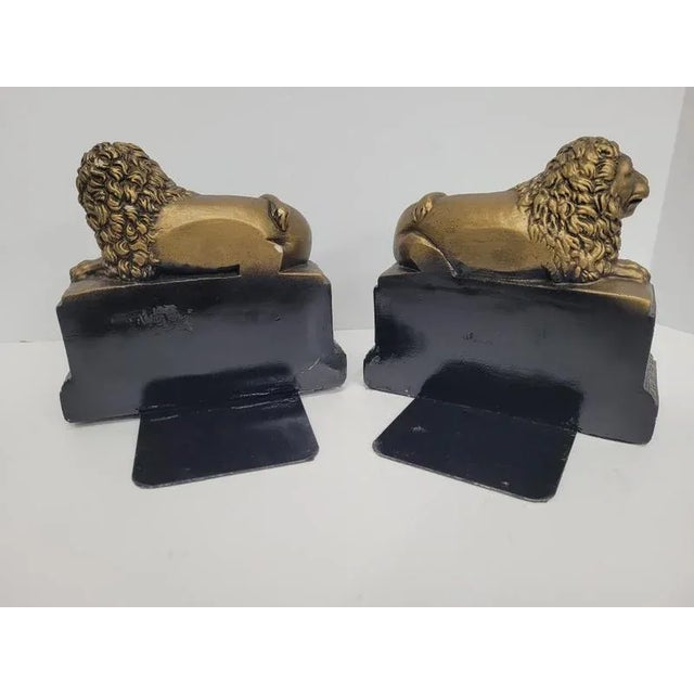 Black 1950s Neoclassical Lion Chalk Sculpture Cat Bookends - Set of 2 For Sale - Image 8 of 10