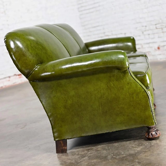 Green 1940-1950s Traditional Green Naugahyde Faux Leather Lawson Club Style Sofa W/Rolled Arms For Sale - Image 8 of 12