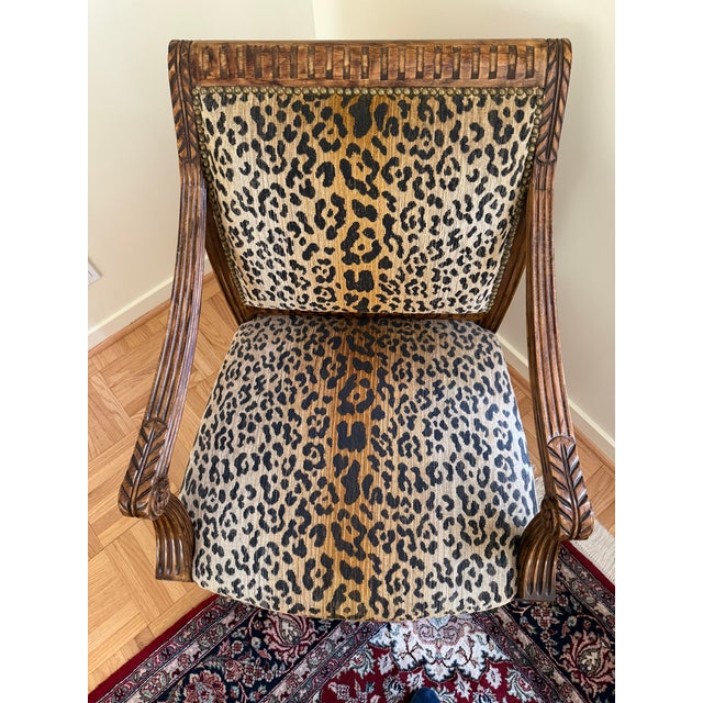 Almond Vintage Pair of Louis XVI-Style Carved Fauteuil Armchairs in Leopard Print For Sale - Image 8 of 12