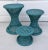 1970s Set of 3 Wicker Rattan Cane Woven Teal Blue Pedestal Stools For Sale - Image 10 of 10