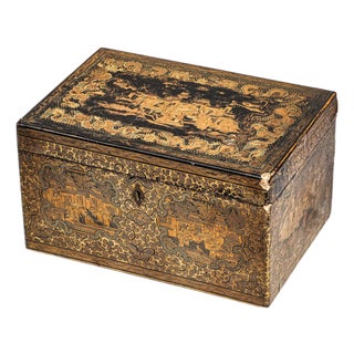 Incredible Large Antique Chinoiserie Asian Lacquer Tea Caddy Box Home Decor For Sale