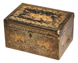Incredible Large Antique Chinoiserie Asian Lacquer Tea Caddy Box Home Decor