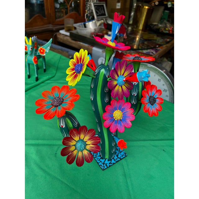 Mexican Vintage Wooden Mexican Alebrije Cactus Sculpture For Sale - Image 3 of 4