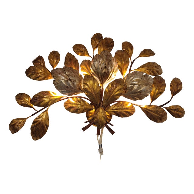 Hans Kogl Style Golden Leaves Wall Lamp For Sale