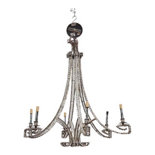 19th Century French Iron and Beaded Six-Light Chandelier For Sale