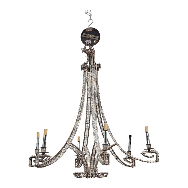 19th Century French Iron and Beaded Six-Light Chandelier For Sale