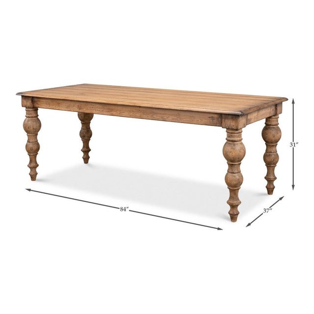 Farmhouse Dining Table in Reclaimed Pine with Turned Legs For Sale - Image 12 of 12