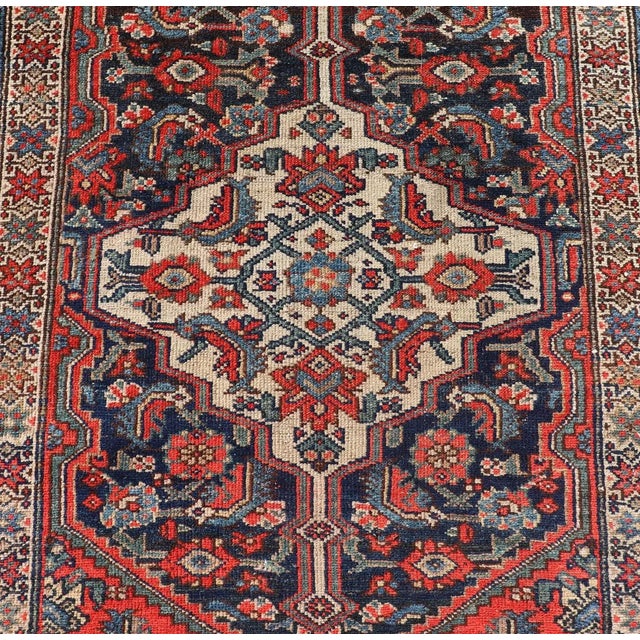 Antique Malayer Persian Long Runner With Geometric Herati Pattern and Tri-Medallion Design For Sale In Atlanta - Image 6 of 12