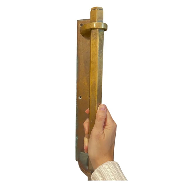 Art Deco Pair of Large Hexagon Bronze Handles From NYC Hotel Entrance, Early 1900's For Sale - Image 3 of 5