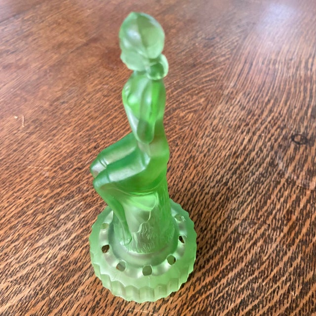 Art Nouveau Czech Green Glass Figure of Lady Flower Frog For Sale - Image 3 of 11