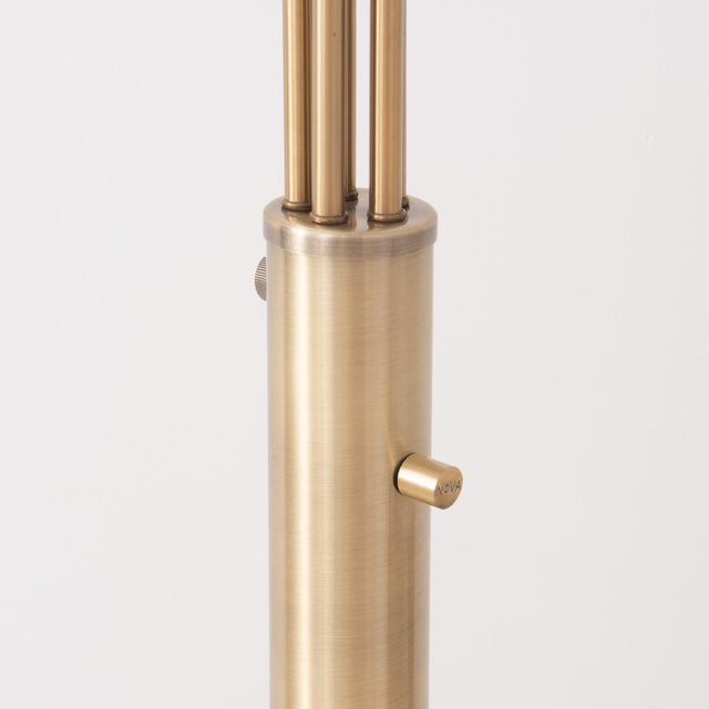 Quinto Arc Lamp - Weathered Brass Steel, Black Marble Base, Mushroom Shade, Dimmable For Sale In Los Angeles - Image 6 of 8