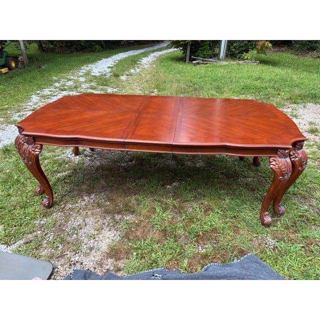 French Provincial Vintage French Provincial Louis XV Solid Cherry Parquetry Extension Dining Table For Sale - Image 3 of 12