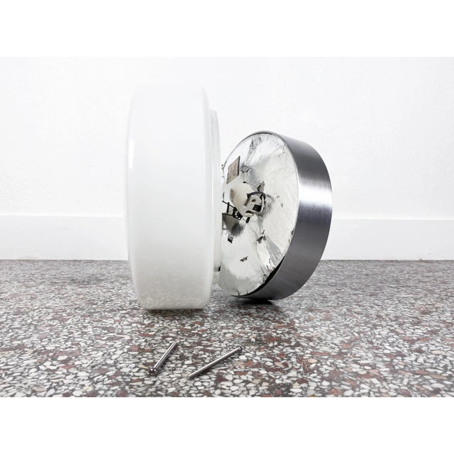 Lightolier Stainless Steel and Glass Flush Mount Ceiling Pendant For Sale - Image 9 of 12