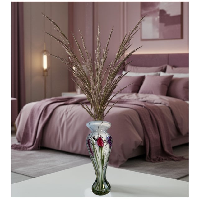 Signed Vandermark-Merritt-Smarr Glass Sv02w 7/100 Numbered Art Glass Floral Cased Art Glass Vase For Sale - Image 10 of 17