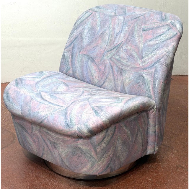 Modern Pair Vladimir Kagan for Directional Swivel Lounge Chairs on Stainless Steel Base For Sale - Image 3 of 10