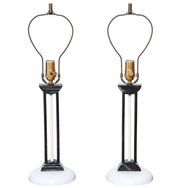 1940s Russel Wright Style Deco Black & White Table Lamps - a Pair For Sale - Image 10 of 10