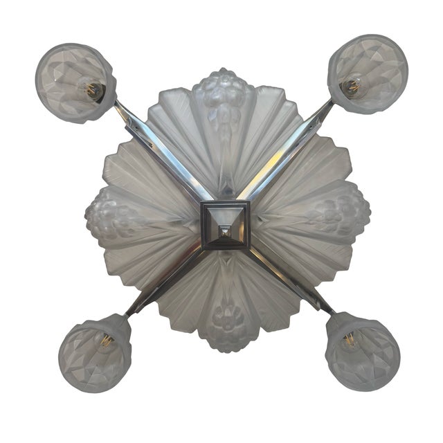 Metal Art Deco Chandelier by Henri Petitot, 1930 For Sale - Image 7 of 18