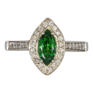 Tsavorite Garnet Ring With Natural Diamond Accents: Solid 14k Gold, Size 6.75 For Sale