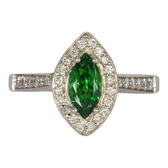 Tsavorite Garnet Ring With Natural Diamond Accents: Solid 14k Gold, Size 6.75 For Sale